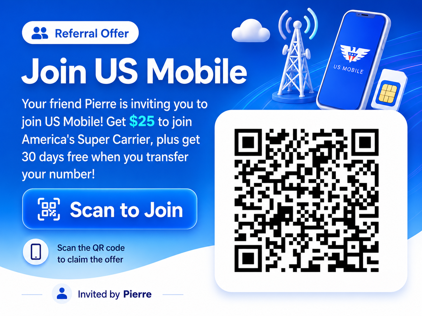 US Mobile referral offer ad with QR code
